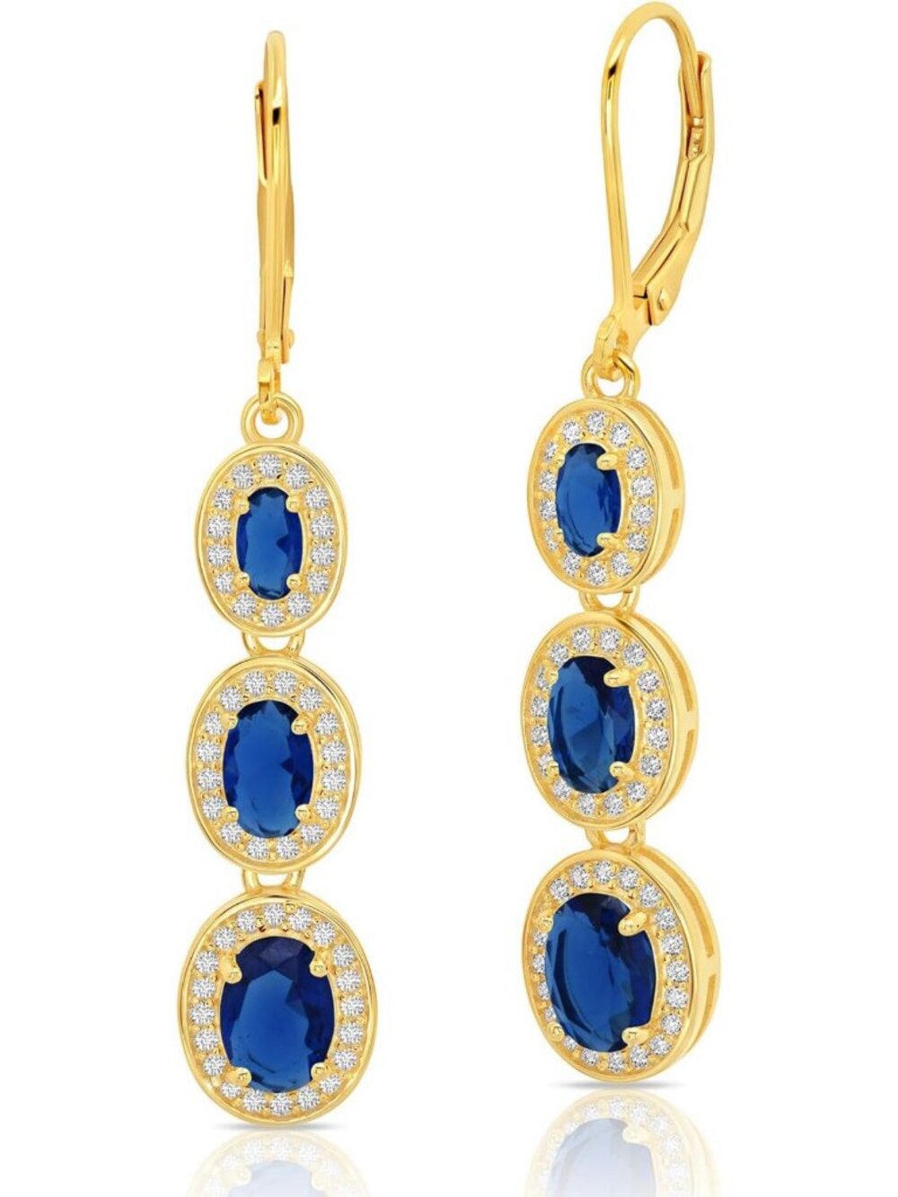 Elegant 925 Sterling Silver & 18K Gold Overlay Oval Dangle Drop Earrings